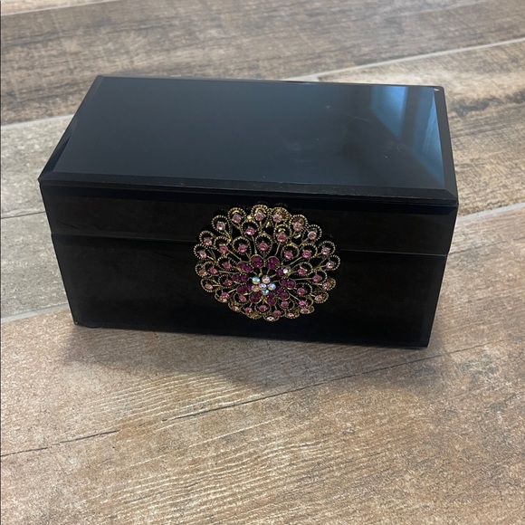 Black Jewelry Box with Pink and Gold Embellishment - Picture 1 of 6